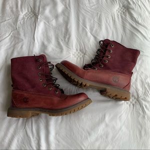 maroon timberland boots ! size 7